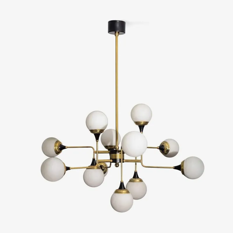 Lustra Stilnovo Kronleuchter aus schwarzem Messing und Glas