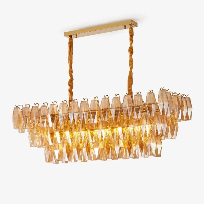 Aurora Rechteckiger Kronleuchter aus Glas Prisma Bernstein Überlagert
