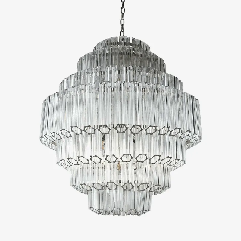 Aurora Lüster Transparent Röhren Überlagert Groß Vintage Glas