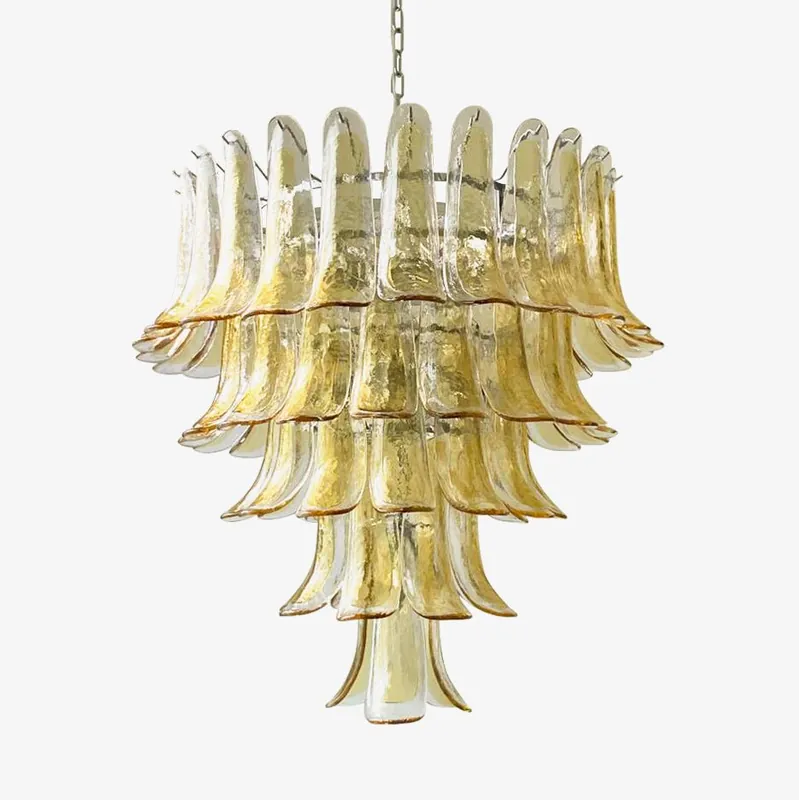 Aurora Kronleuchter aus Glas Murano Blüten Bernstein