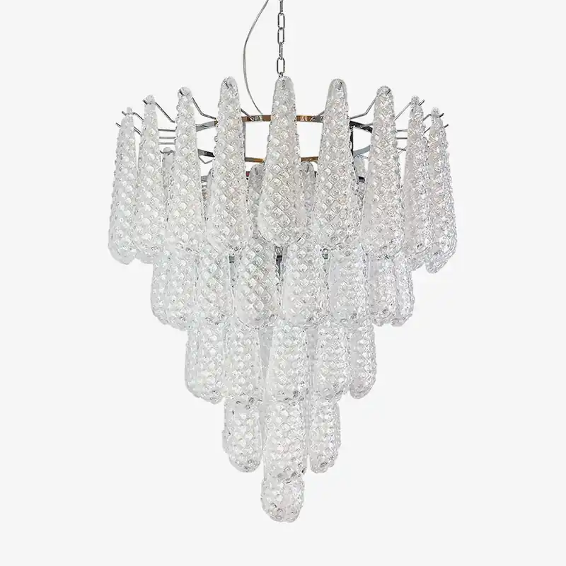Aurora Kronleuchter Tropfen Transparent aus Murano Glas.