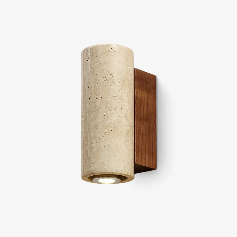 Celore Zylinder-Holz Travertin Wandlampe