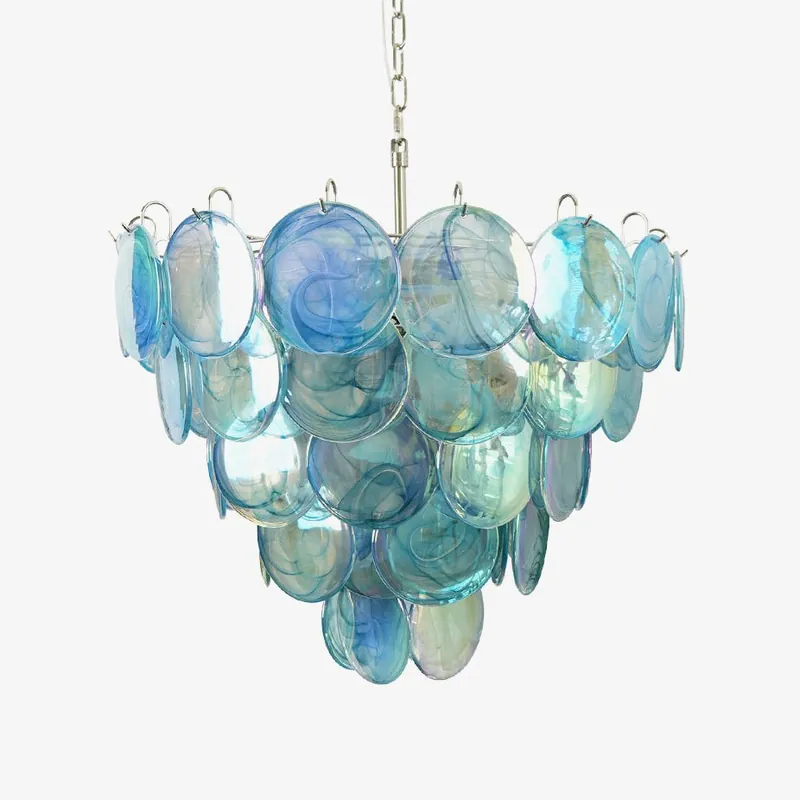 Aurora eleganter Diskus-Kronleuchter aus blauem Murano-Glas