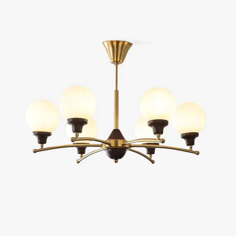 Lustra Kugel-Kronleuchter aus Glas und Nussbaum