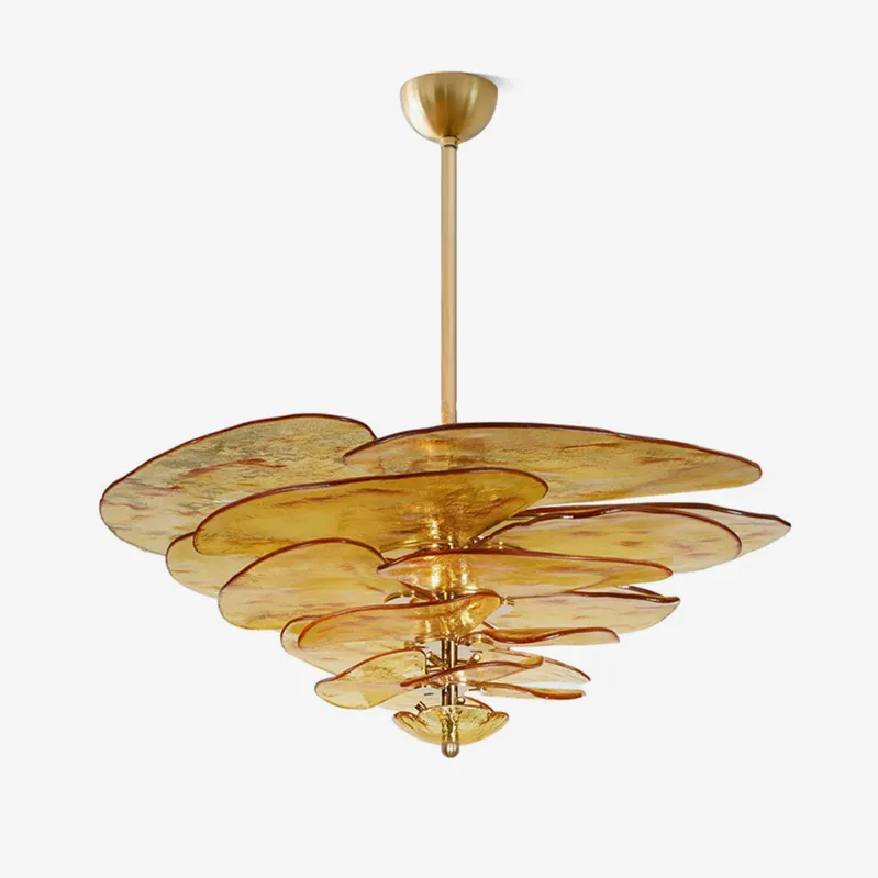 Aurora Kronleuchter Blütenblatt aus Murano-Glas Gold Luxus