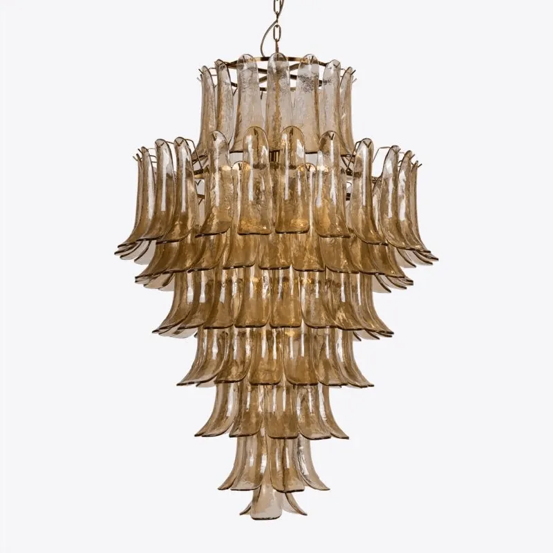 Aurora Kronleuchter Blütenblatt aus Murano-Glas Bernstein Mid-Century Stil