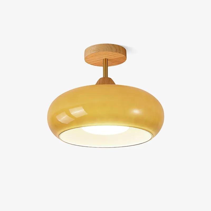 Solara Deckenleuchte aus Glas und Holz mit farbigem Schirm