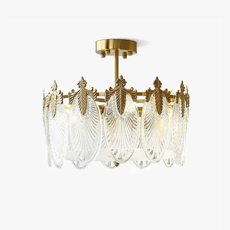 Glas-Chandelier mit Blütenblättern und rundem goldenen Rahmen