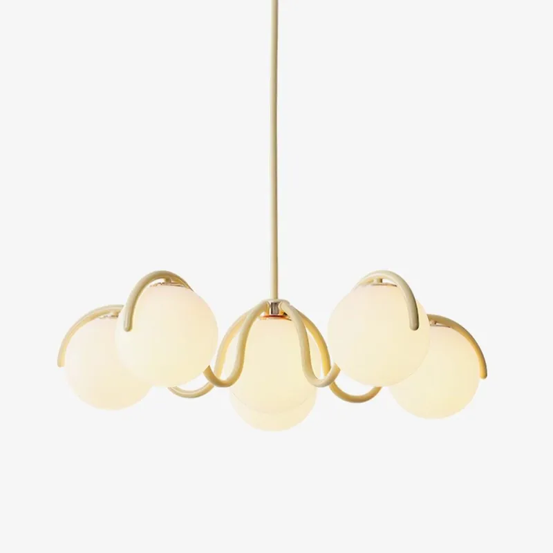 Glas-Chandelier Weiß mit Globus und gebogenem Rahmen