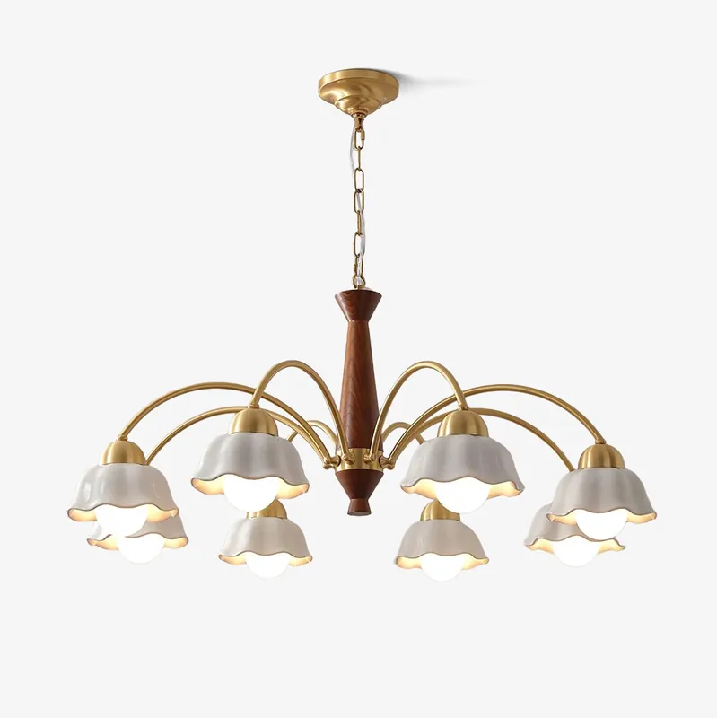 Chandelier Messing Holz Opalin Keramik