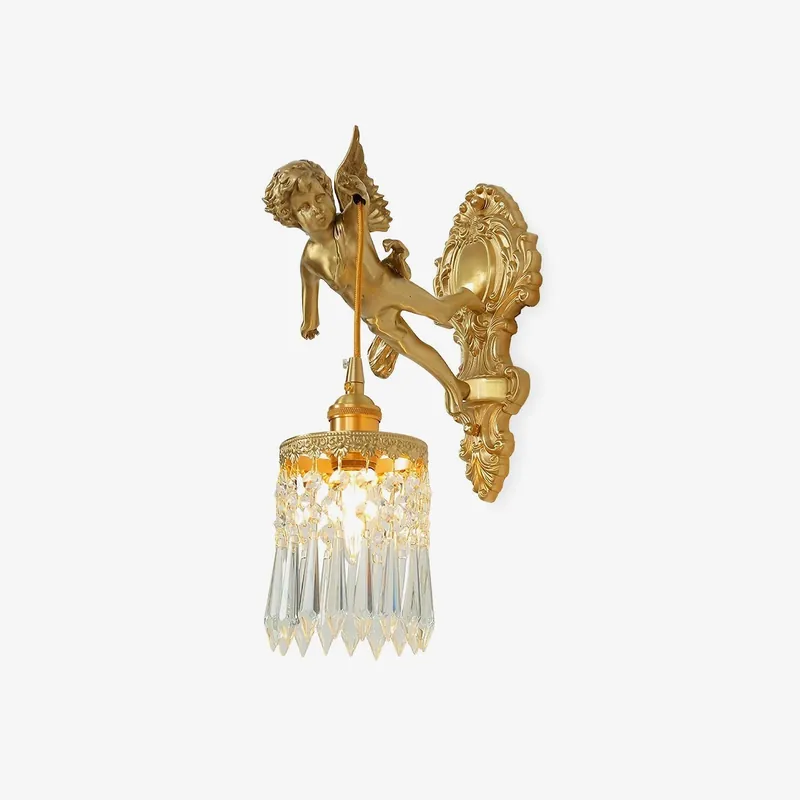 Aged Wandleuchte mit fliegendem Engel aus Glas