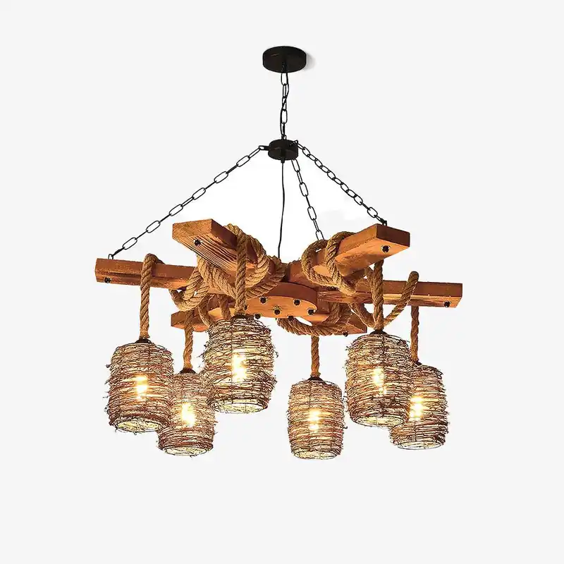 Lustra Vintage Chandelier Bauernhaus Rattan Holz