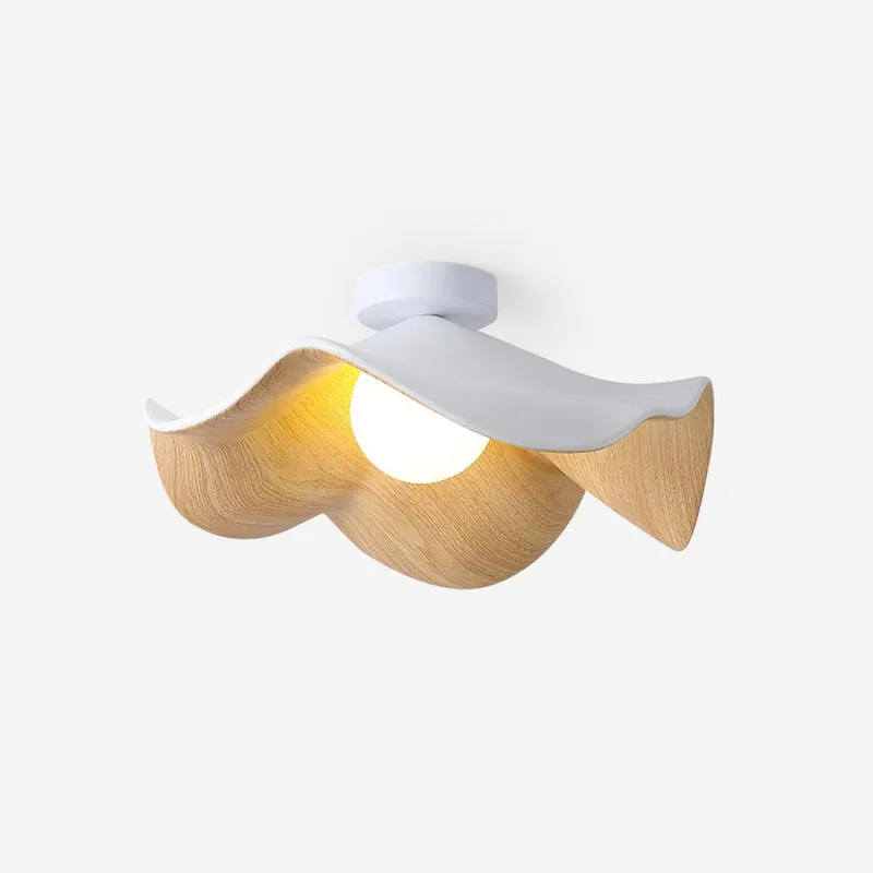 Solara Deckenleuchte Lotusblatt mit Holz- und Weißfinish