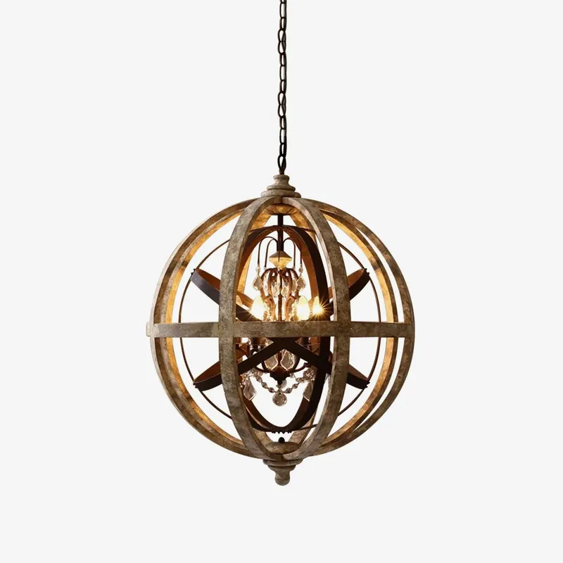 Lustra Retro-Globus-Leuchter mit verwittertem Holz
