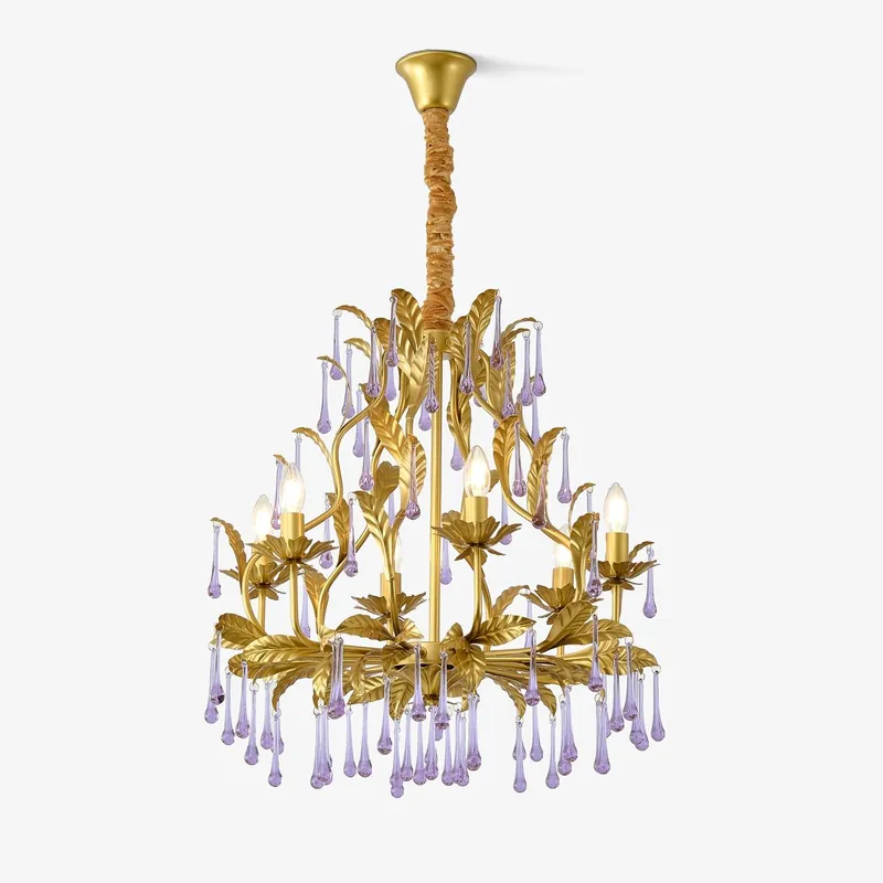 Lustra Pendelleuchte Tropfen und goldene Blätter