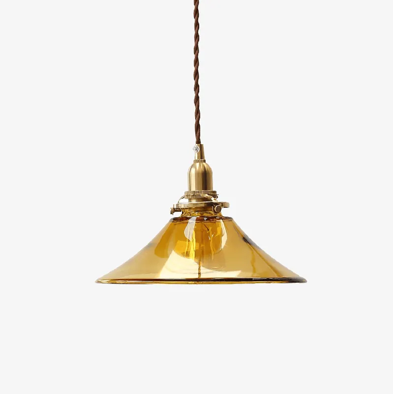 Solara Pendelleuchte aus bernsteinfarbenem vintage Glas und Messing