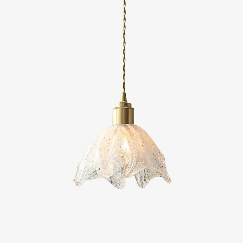 Solara Hängeleuchte aus Messing zerknittertes Glas Lotus Vintage