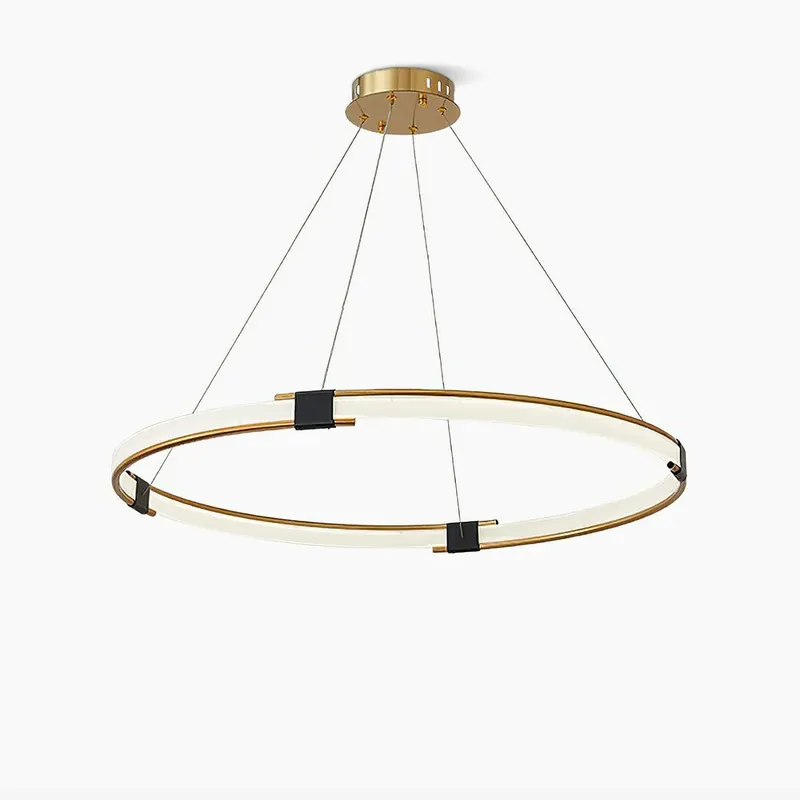 Moderne LED-Halo-Kronleuchter mit goldenem Ring