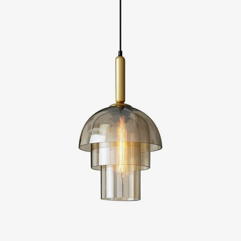 Mid-Century Messing-Dome-Cognac-Glas-Hängelampe Solara