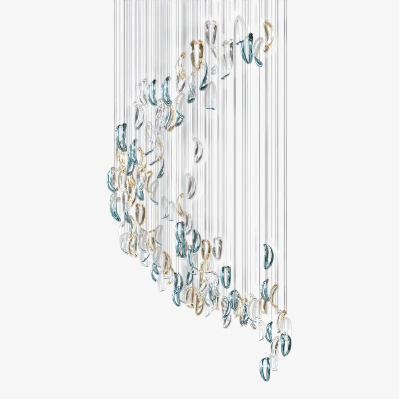 Aqua Kunst-Lustre aus Glas Ripple Maßgeschneidert