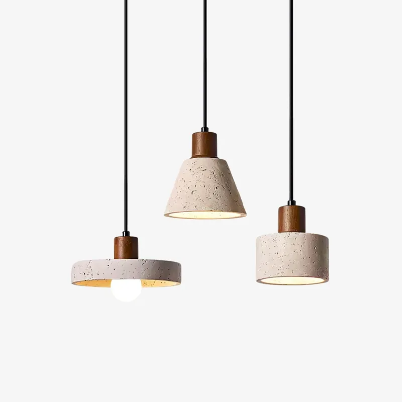 Forma Natürliche Travertin-Holz-Pendelleuchte