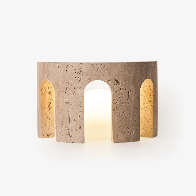 Arco Minimalistische Tischlampe aus Travertinstein