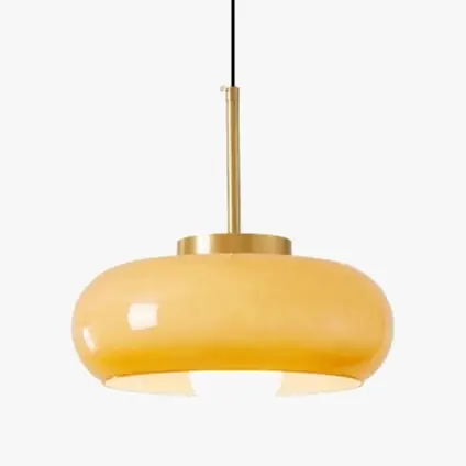 Suspension LED Bauhaus en verre et métal doré.