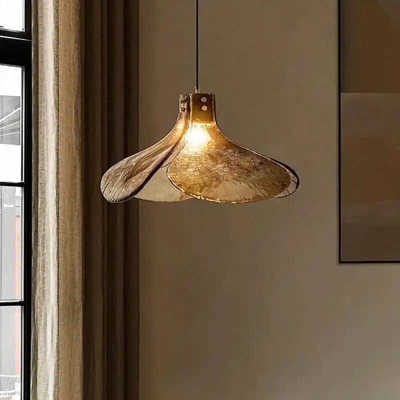 Suspension rétro en verre trèfle cuivré