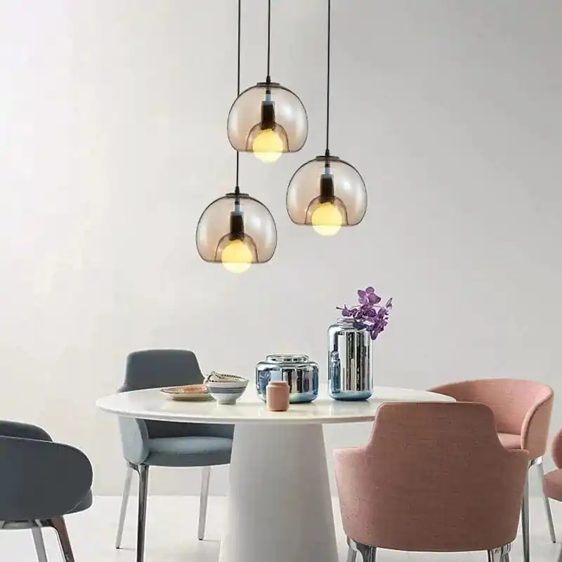 Suspension luminaire verre industriel fumée ambrée LED E27