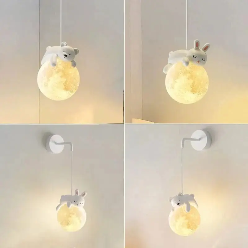 Veilleuse 3D : Ours, Lune, Lapin - Idéale pour le Chevet de l'Enfant