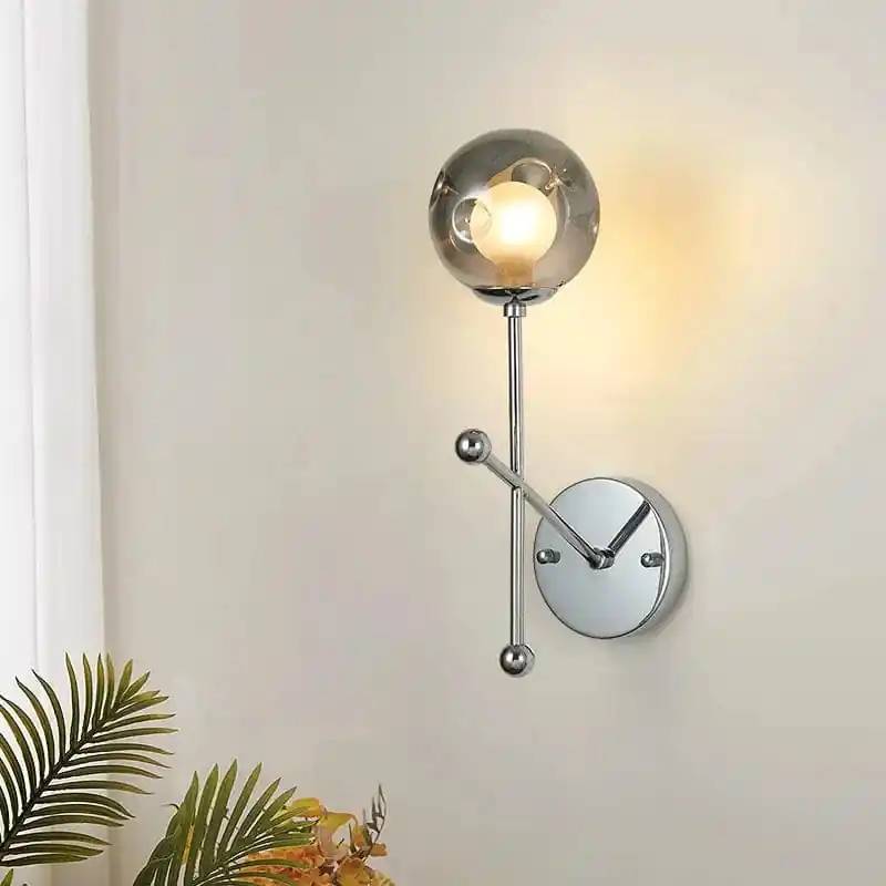 Applique murale design verre gris métal chromé