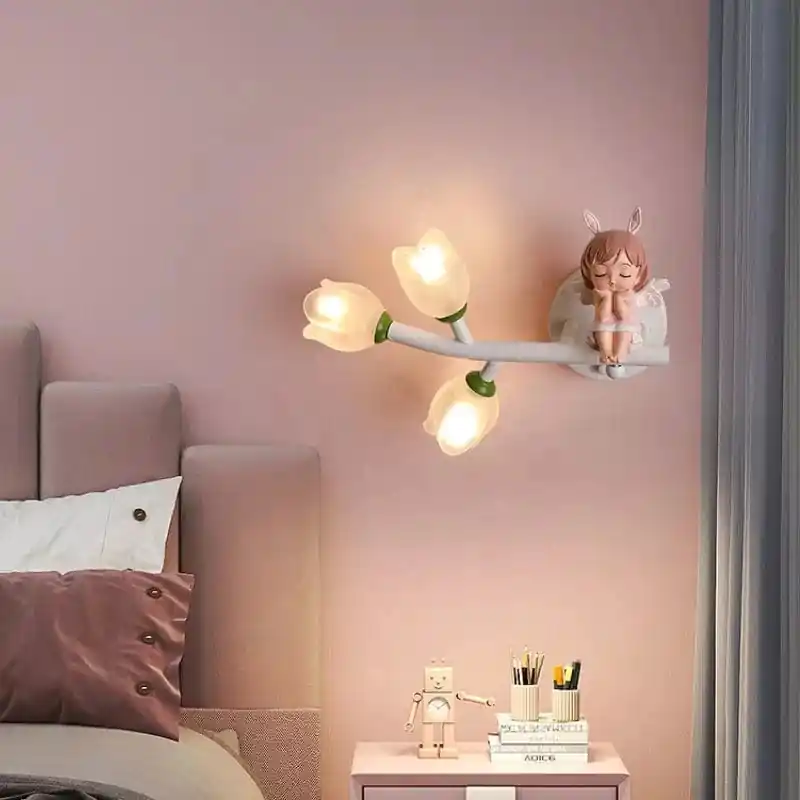 Applique Murale Fille Lapin LED - Fleur