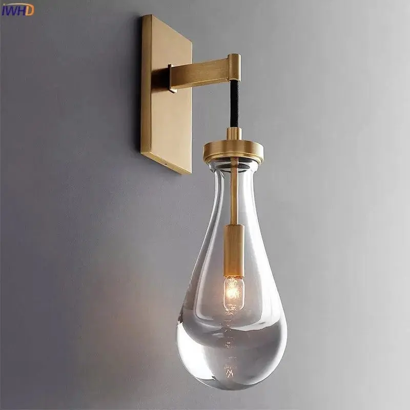 Applique Murale Design Goutte d'Eau Cristal LED Cuivre Nordique