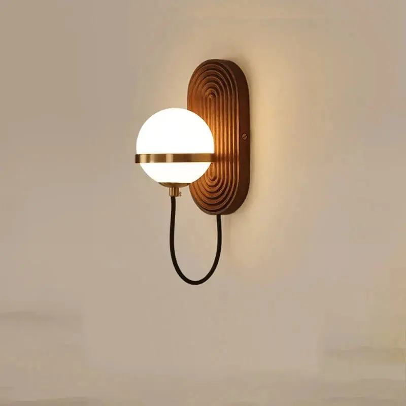 Applique murale chinoise en noyer noir avec boule lumineuse - Collection Luxe en Bois Massif
