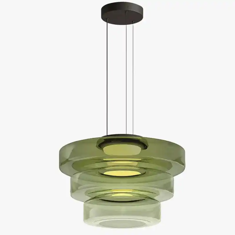 Suspension design danois bohème avec abat-jour en verre pour tables basses.