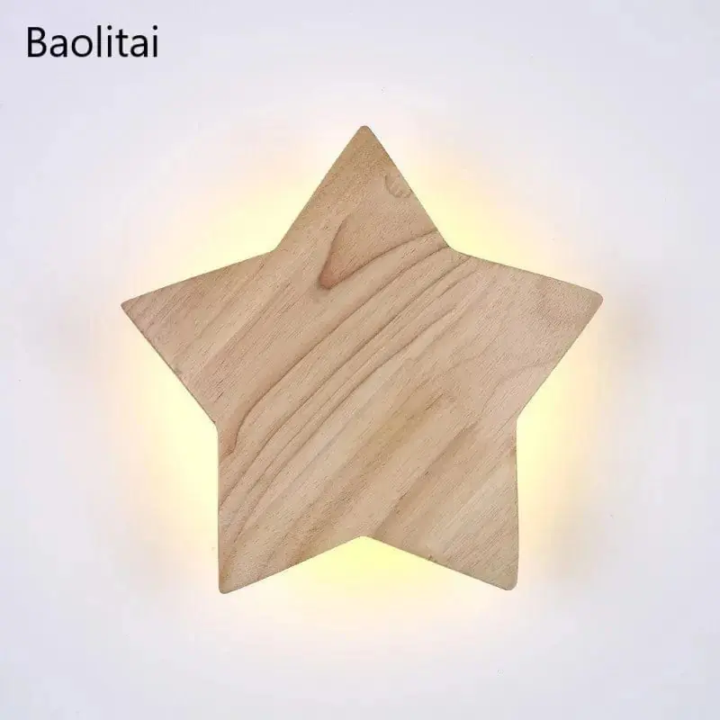 Applique murale LED étoile en bois - Design artistique asiatique modernisé