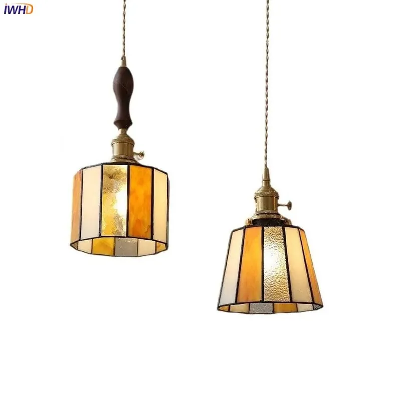 Suspension LED Vintage Japonais, Style Élégant - Douille Cuivre, Abat-Jour en Verre