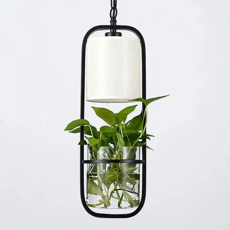 Suspension en cage contemporaine avec abat-jour en verre et fer