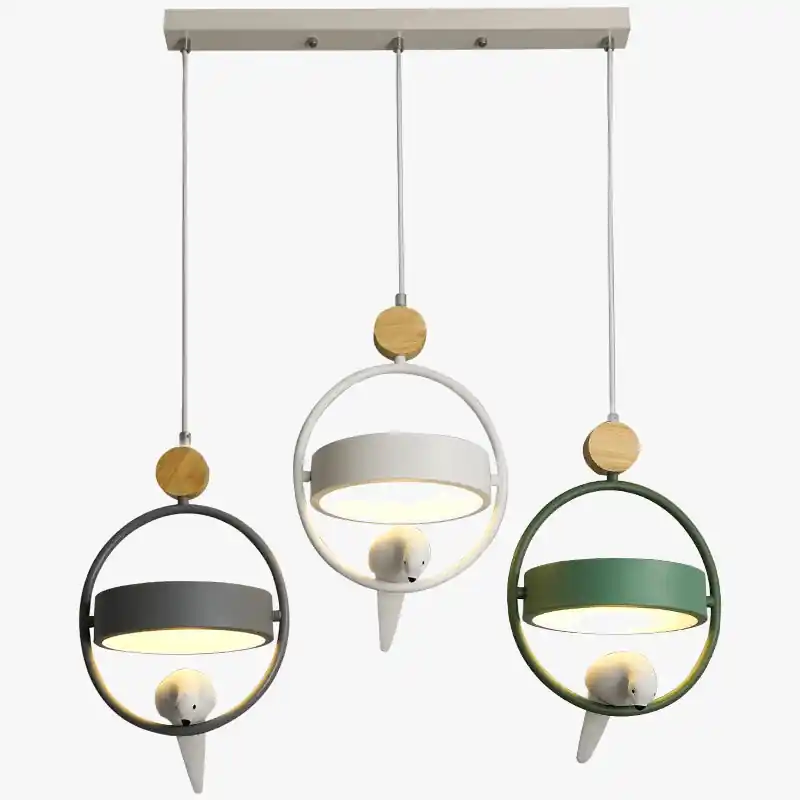 Suspension Luminaire LED Nordique en Bois avec Motif Oiseau Moderne