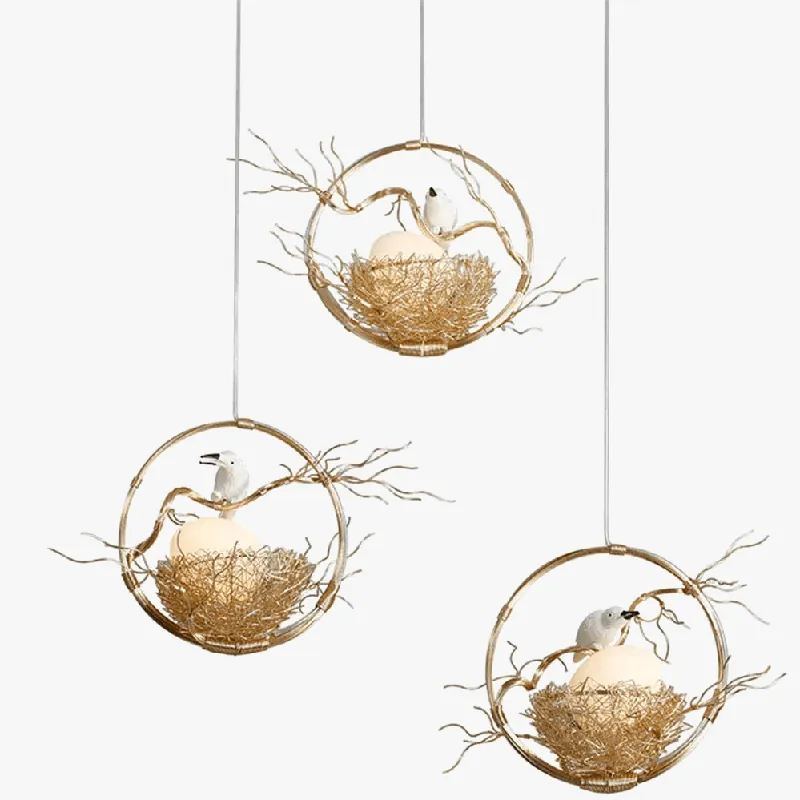 Suspension LED dorée, nid d'oiseau design rétro - Cottagecore Glow
