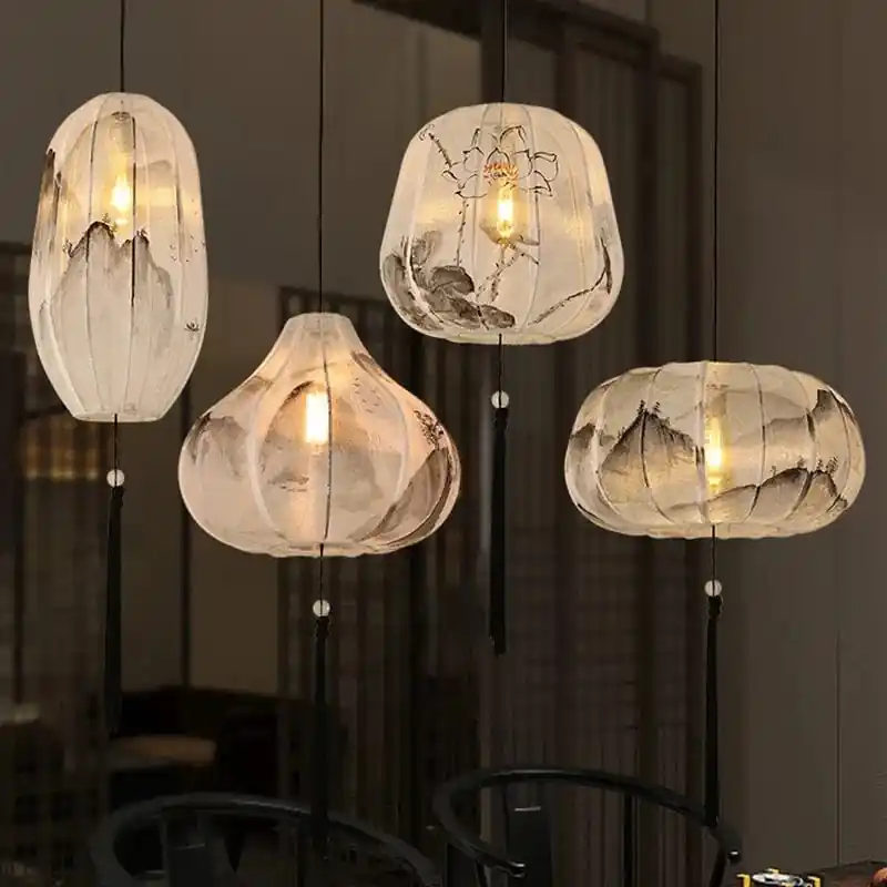 Suspension Lanternes Chinoises en Tissu pour Ambiance Intérieure