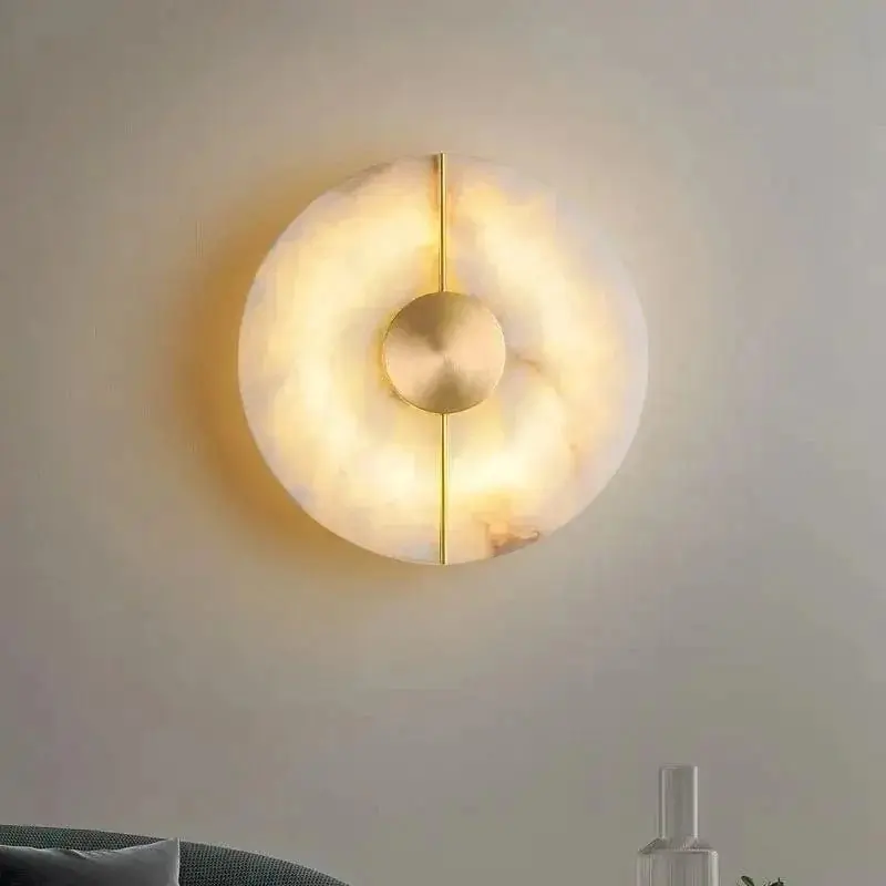 Applique murale LED en marbre et cuivre doré - Style nordique moderne