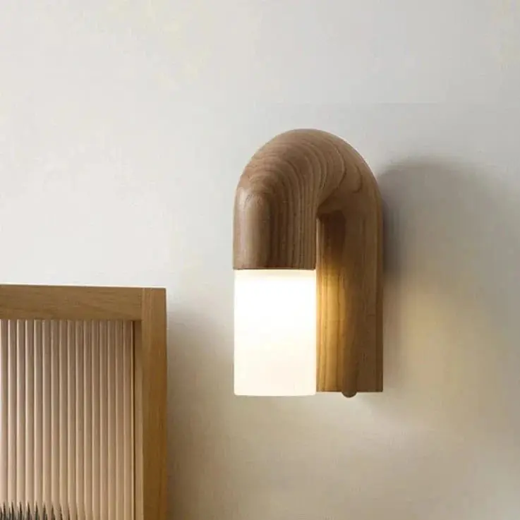 Applique murale design rétro en bois de frêne et acrylique avec éclairage led