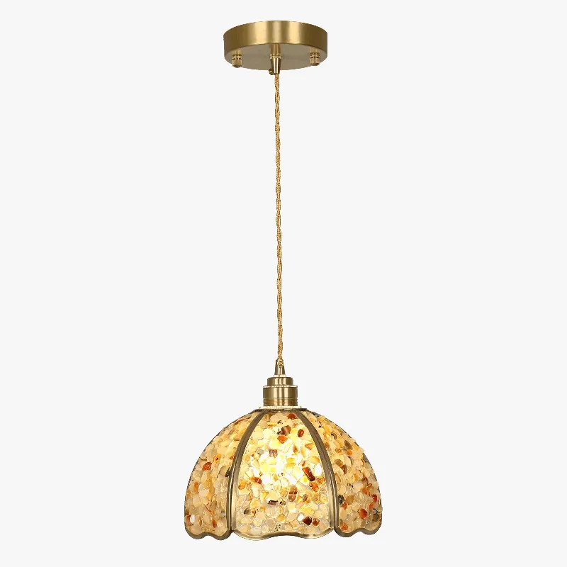 Suspension de luxe en cuivre et cristal naturel à LED