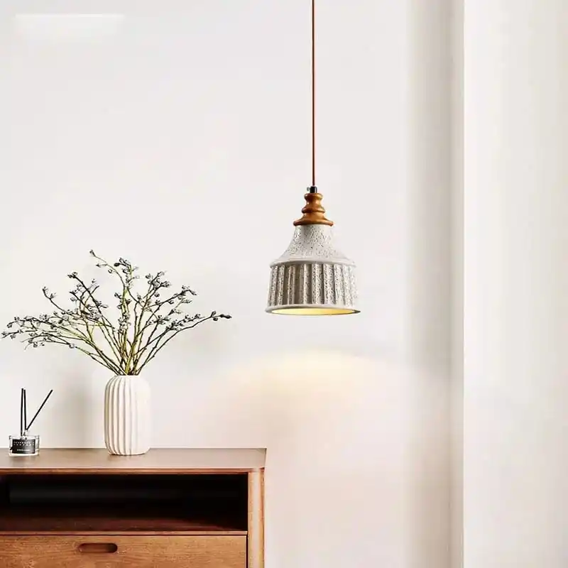 Suspension Japonaise Minimaliste Wabi-Sabi en Béton pour Chambre à Coucher Chevet E27 LED, Salon, Canapé, Allée, Restaurant et Bar