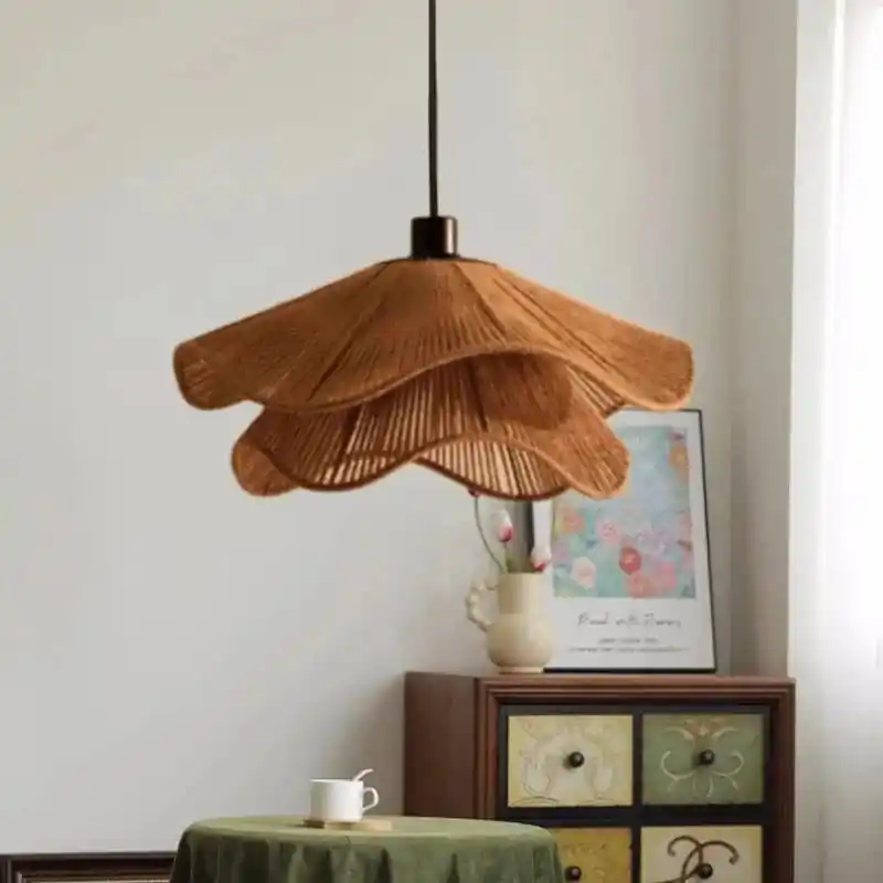 Suspension Nordique Chanvre E27 LED - Style Japonais pour Salle à Manger ou Chambre