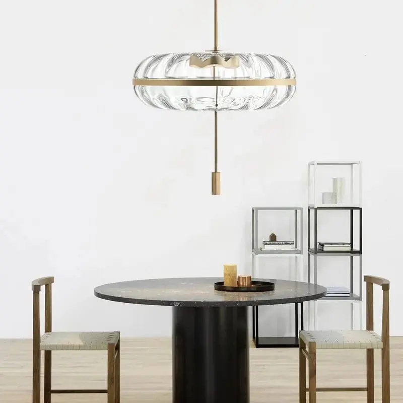 Suspension design post-moderne « Onde de Luxe » : Réplique en verre ovale pour salle à manger loft