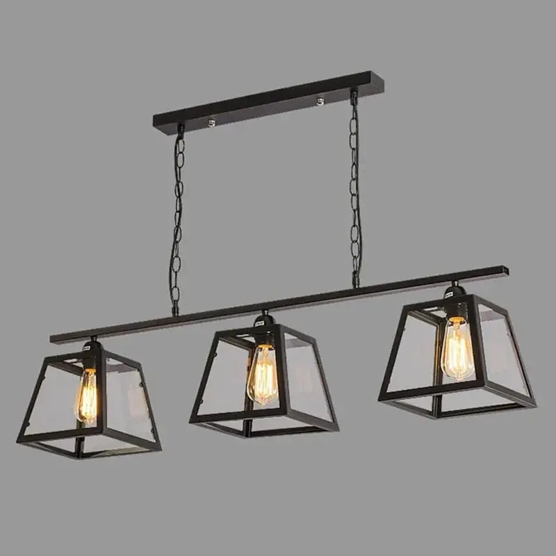 Suspension Vintage Industrielle LOFT en Verre et Fer Noir Triple Tête pour Restaurant Bar Internet Café