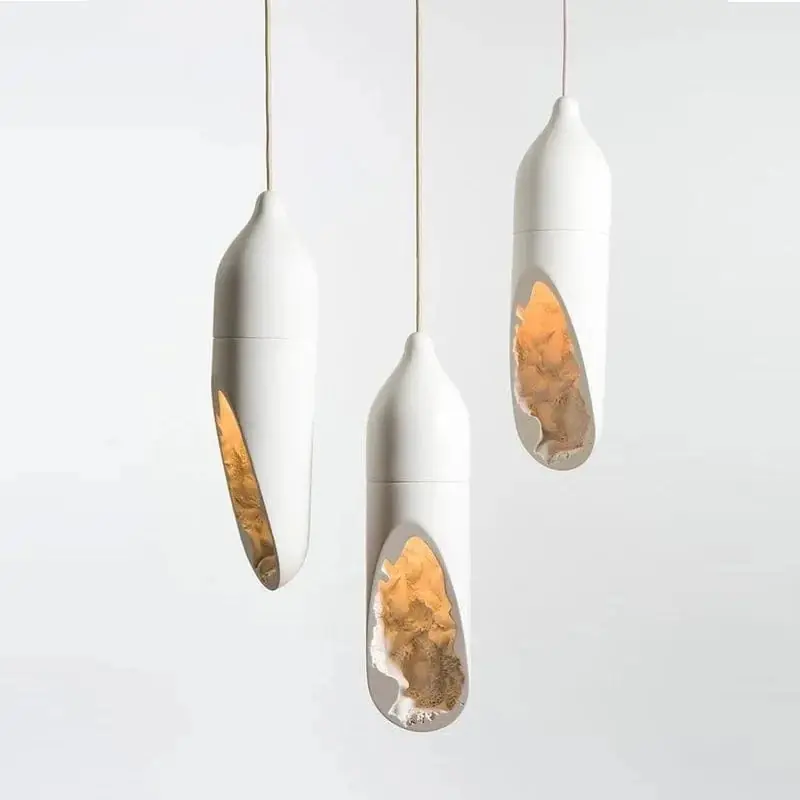 Suspension Lampe Japonaise Wabi Sabi Moderne en Plâtre pour Foyer, Cuisine ou Chambre