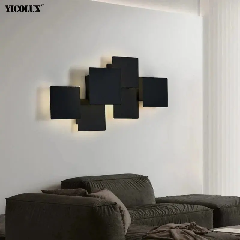 Applique Murale Gradation Simple Noir Blanc Carré - Nouveau Moderne LED pour Salon Salle à Manger Chambre Chevet Allée Hall Lumières Éclairage Intérieur